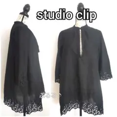 studio clip カットワークレース刺繍 チュニックブラウス 黒