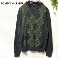 TOMMY HILFIGER アーガイル Vネック コットンニット セーター