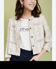 31sonsdemodeノーカラー ベージュ ツイードジャケット入園式