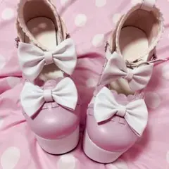 ♥2連リボンピンクロリータパンプス
