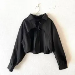 ☆【ミエット】フロントリボン ボレロシャツ バックタック ショート丈 長袖 F