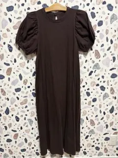 【美品】GU ブラウン 半袖 ロングワンピース