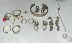 ピアスリング指輪バングルパールロングネックレスバングルまとめ売りゴールド