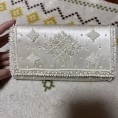 アイボリー パールビーズ装飾 パーティーバッグ