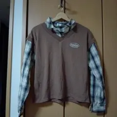 重ね着風チェックシャツ