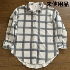 レディース長袖シャツ　チェック柄　白×グレー フリーサイズ