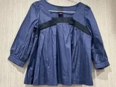 【美品】Ray BEAMS スクエアネック ギャザー ブラウス ネイビー