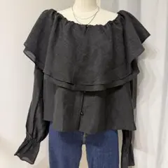 未使用タグ付き LOWRYS FARM 3WAYシフォンブラウス　ダークショコラ