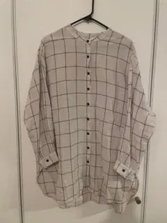 リネン　チェック柄 長袖シャツ　blue willowのサムネイル