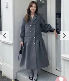 グレー ダブルブレスト ロングコート