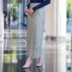 レースタイトスカート ロング丈 ライトグリーンのサムネイル