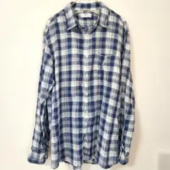 UNIQLO プレミアムリネン チェックシャツ 長袖 ネイビー×ホワイト XLのサムネイル