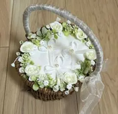 リングピロー 3本　婚約指輪 エンゲージカバーセレモニー バスケット かご