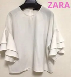 ZARA ザラ　袖　フリル　トップス　ホワイト