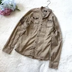 Norton ノートン 長袖シャツ 刺繍ロゴ バイカー アメカジ S ベージュのサムネイル