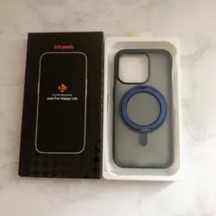 iPhone 15 Proケース 360°回転可能な磁気リングスタンド ブルー