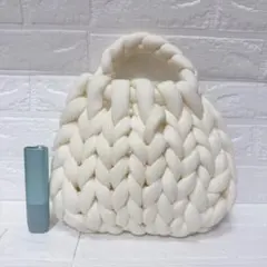 ホワイト 編み込み ハンドバッグ