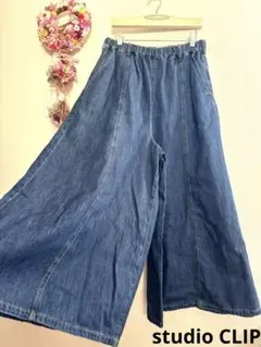 スタジオクリップ フレアデニムパンツM インディゴ色　ワイドパンツ