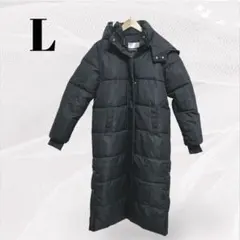 冬物セール❣️ブラック ロングダウンコート フード取り外し可 サイドボタン 防寒