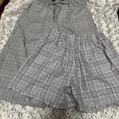 グレー系チェックショートパンツ、ワイドパンツ