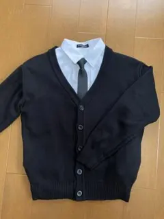 キッズ　フォーマル　ブラックカーディガン＆シャツ＆ネクタイ　130