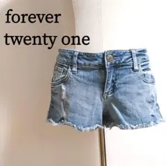 Forever21 ダメージ デニムショートパンツ 26 ライトブルー 古着