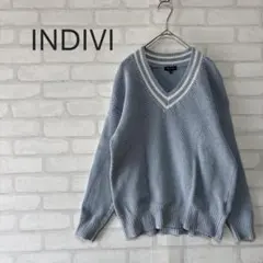 【INDIVI】Vネック チルデンデザイン ニットプルオーバー