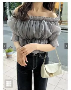 GRL シアーギャザーショート丈ブラウス tu541 チャコール