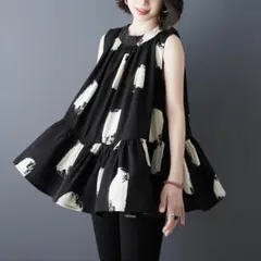 【新品】大きいサイズノースリーブシフォンブラウス ルーズ　トップス m,