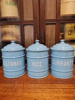 アンティークホーロー水色キャニスター3点セット美品