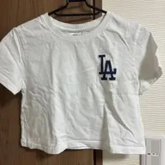 LA ロゴ 刺繍 半袖 クロップド Tシャツ ホワイト