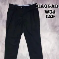 USA古着　HAGGAR　スラックス　ブラック　無地　裾ダブル　W34 L29