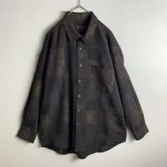 シャツ　ボタニカル柄　総柄　ダークカラー　大きめサイズ　柄シャツ　古着