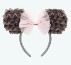 ミニー カチューシャ 新作 フリル チュール グレー