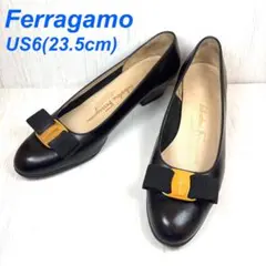 Salvatore Ferragamo ヴァラリボン　黒　レザーパンプス　23