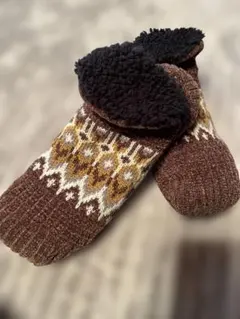 幾何学模様 ルームソックス ルームシューズ　ブラウン