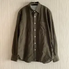 【無印良品】オリーブ 起毛コットン生地長袖シャツ サイズL