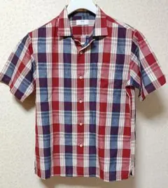 UNIQLO 麻混チェック柄 半袖シャツ Lサイズ