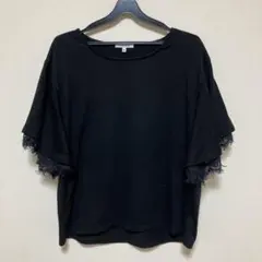 GLOBAL WORK 袖レース付きTシャツ ブラック Mサイズ