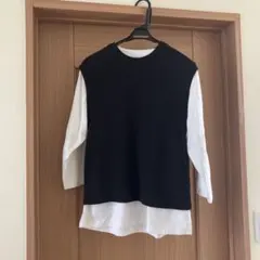 GLOBAL WORK M150-160ニット黒ベスト　白長Tシャツ(七分袖)