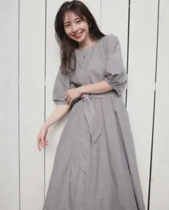 美品*natural coutureランタンスリーブワンピース*ストライプ*M