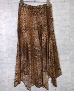 レオパード柄 バックスリット アシンメトリー フレアロングスカート