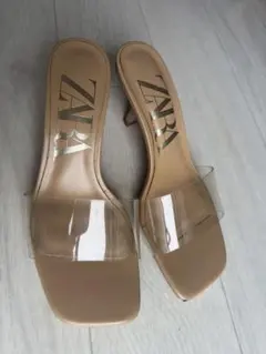 ZARA ベージュ クリアストラップ サンダル　37サイズ