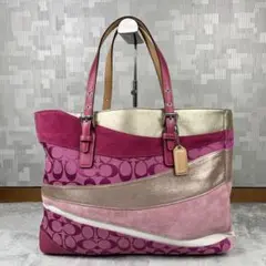 Coach Tote Bag Patchwork Pink Signature
