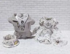 ハンドメイド　ミニチュアドール服　お父さんお母さん　グレー花柄お洋服セット