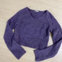GU パフィータッチVネッククロップドセーター 長袖 パープル 349202 S