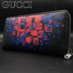 【未使用に近い】グッチ グラフィック ロゴ 長財布 ラウンドファスナー PVC