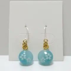 ピアス・イヤリング ターコイズ＆白 さくら 丸