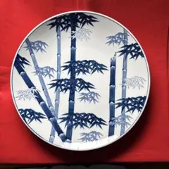 有田焼 峯山窯 径36.8cm 大皿 飾り皿 竹図/竹林絵 8mmヒビ有