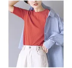 イーザッカマニアストアーズ　リブカットソー 半袖Tシャツ 赤のサムネイル